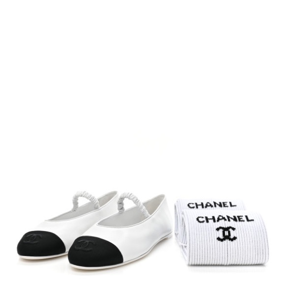 Chanel Cruise 2024 Lambskin Grosgrain Cap Toe Ballerina Flats w/ Leg Warmers 39 - Picture 6 of 15